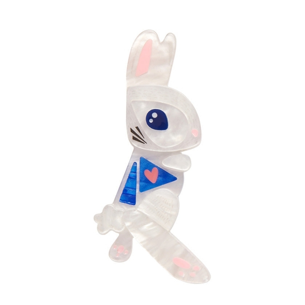 Erstwilder White Rabbit Brooch Whimsical Blue and Pink Bunny Brooch Pete Cromer